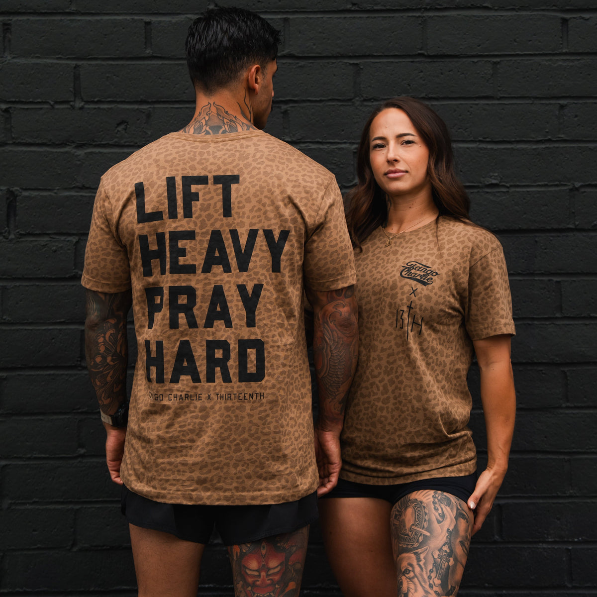 Lift Heavy. Pray Hard. Chestnut Leopard - Tee