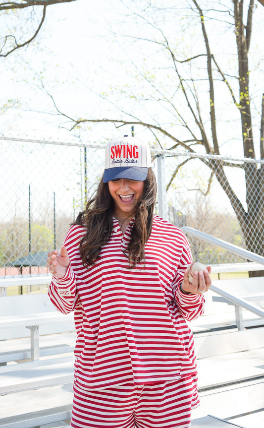 Swing Batter Batter - Navy Pinstripe Trucker Hat