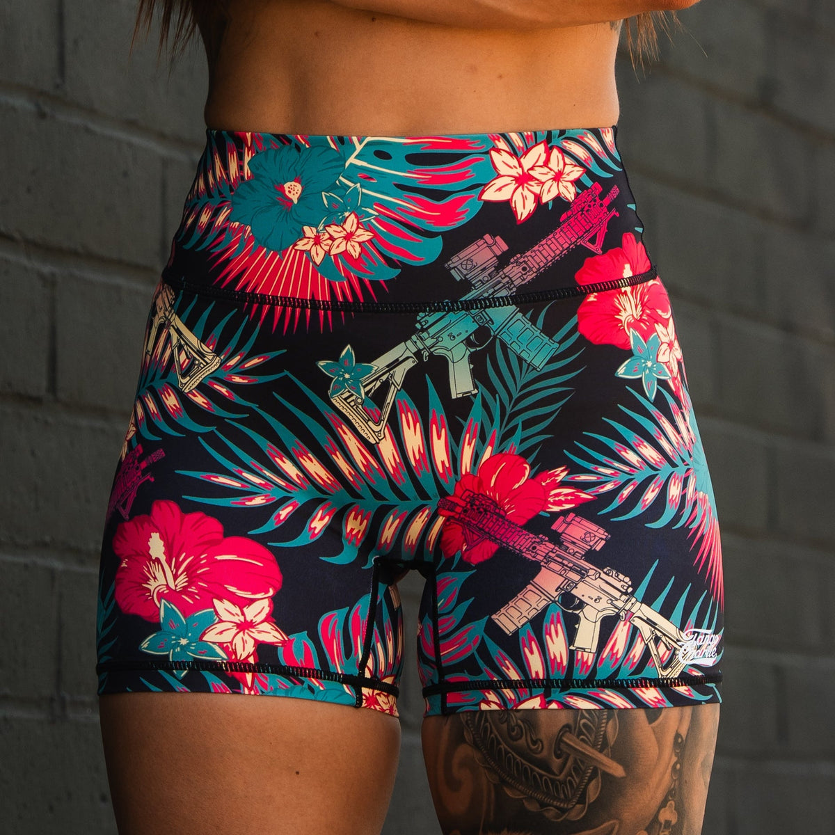 Women's High-Waisted Seamless Front Compression Training Shorts | Tropical Assassin