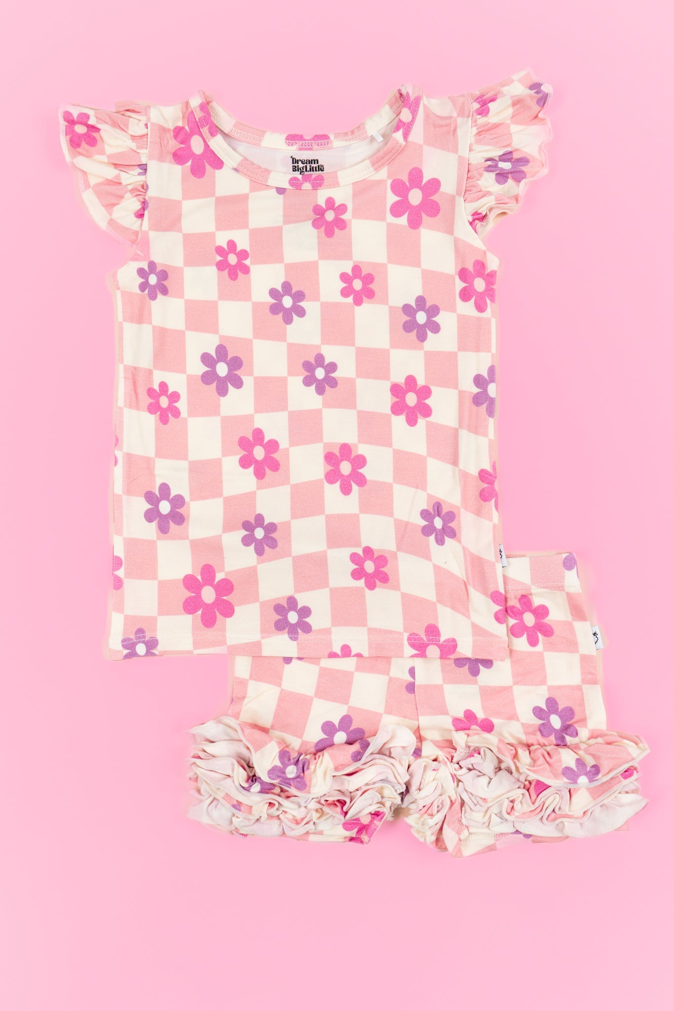 WAVY DAISY CHECKERS DREAM RUFFLE SHORTS