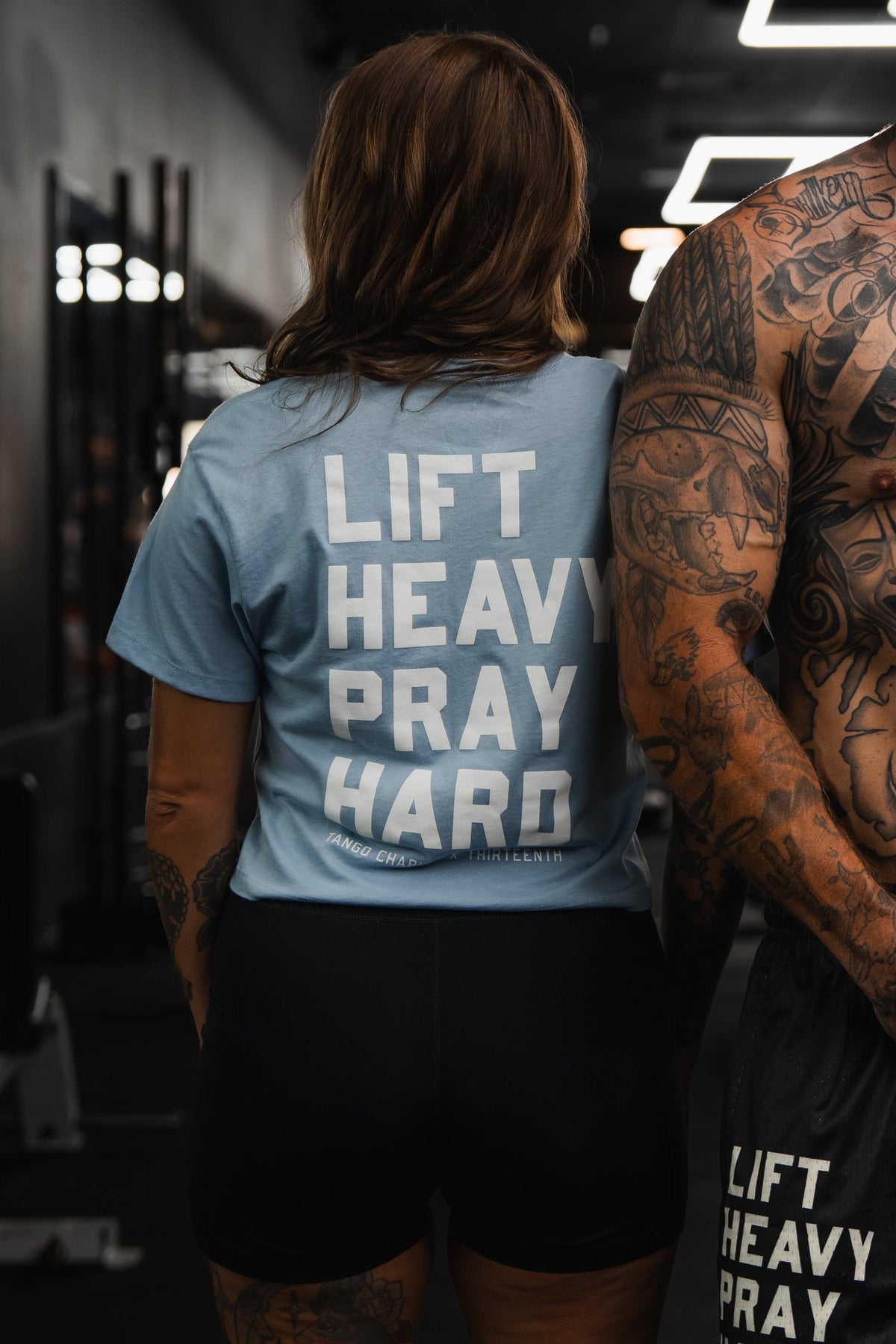 Lift Heavy. Pray Hard. - Baby Blue Women's Crop Tee
