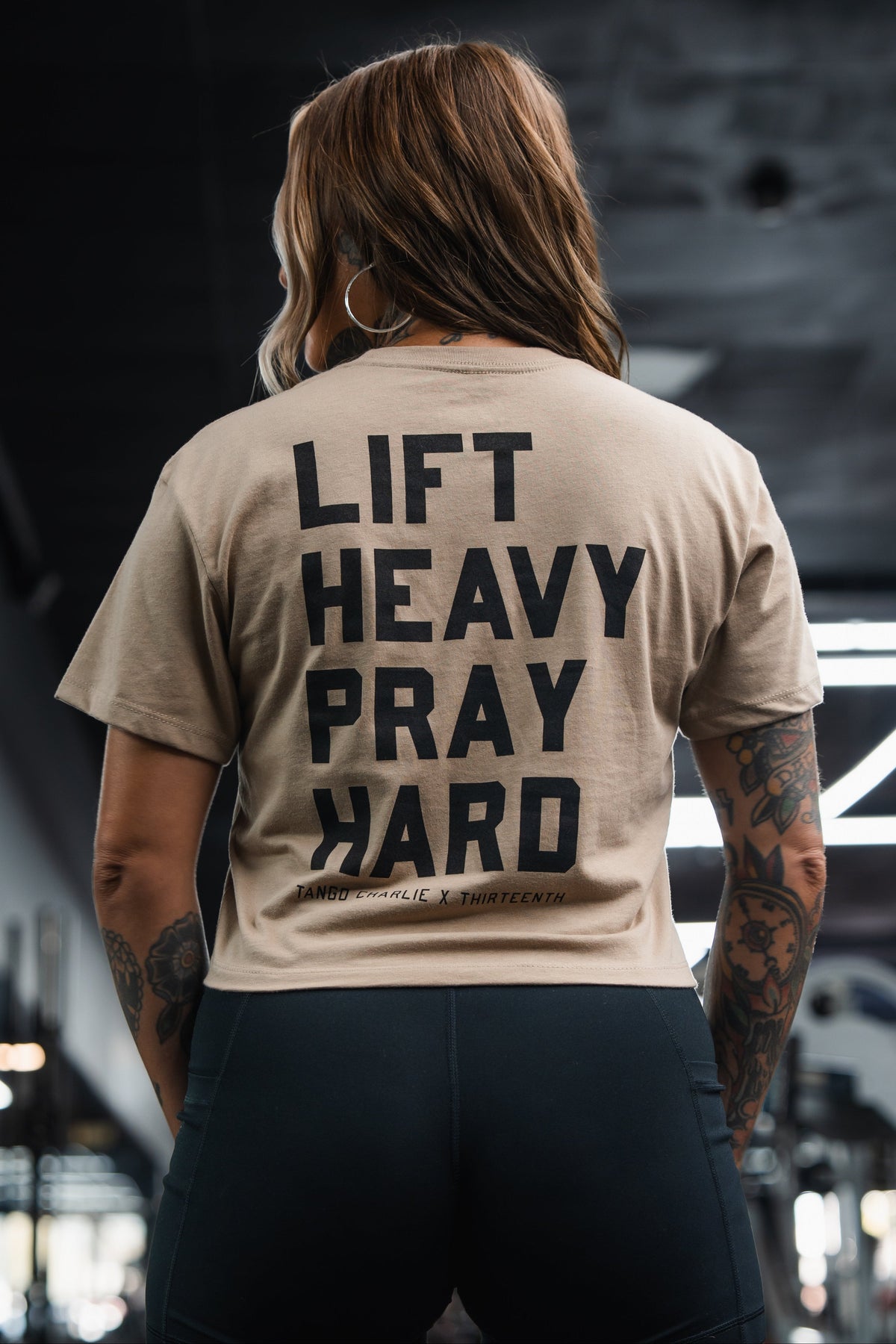 Lift Heavy. Pray Hard. - Sand Women's Crop Tee