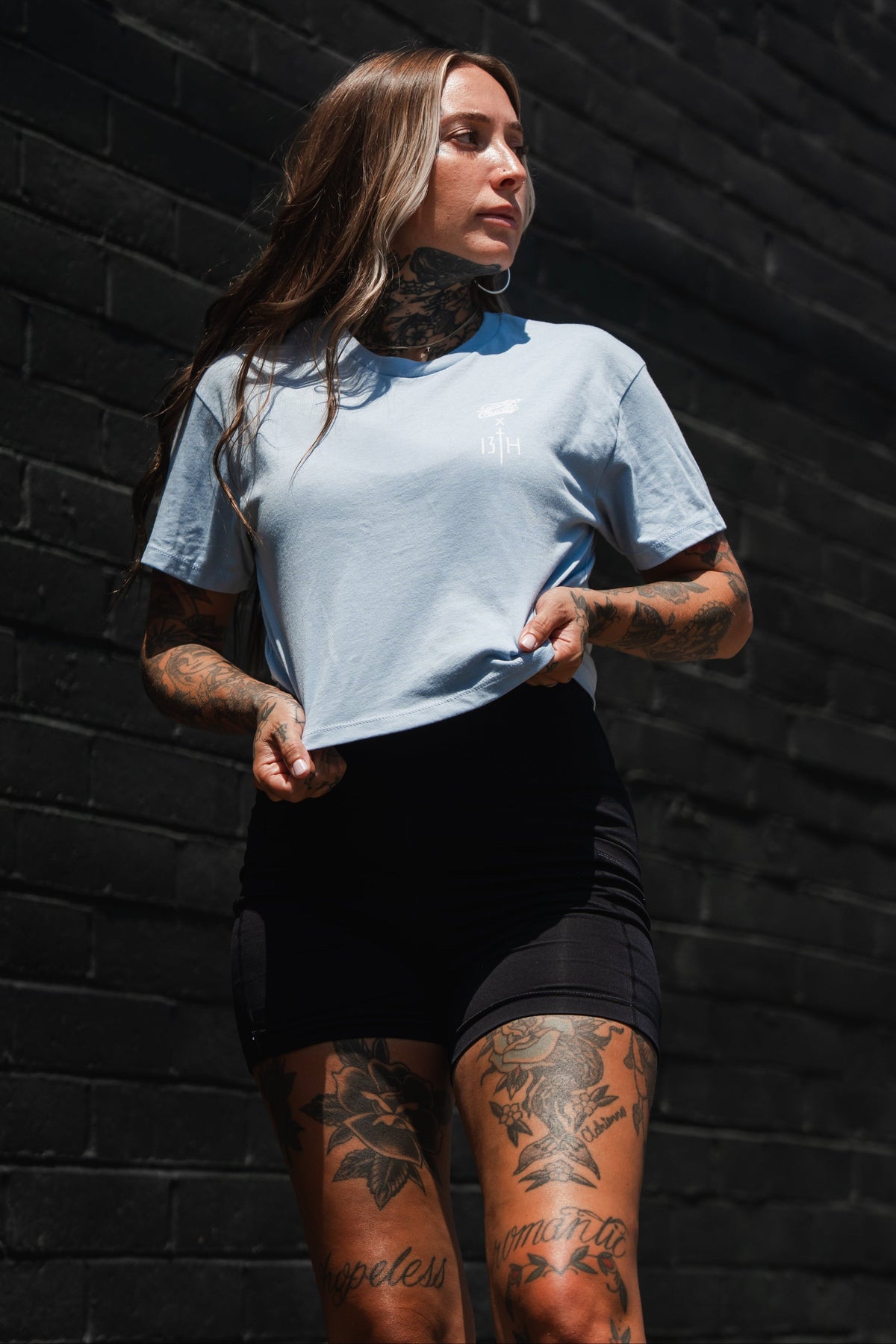 Lift Heavy. Pray Hard. - Baby Blue Women's Crop Tee