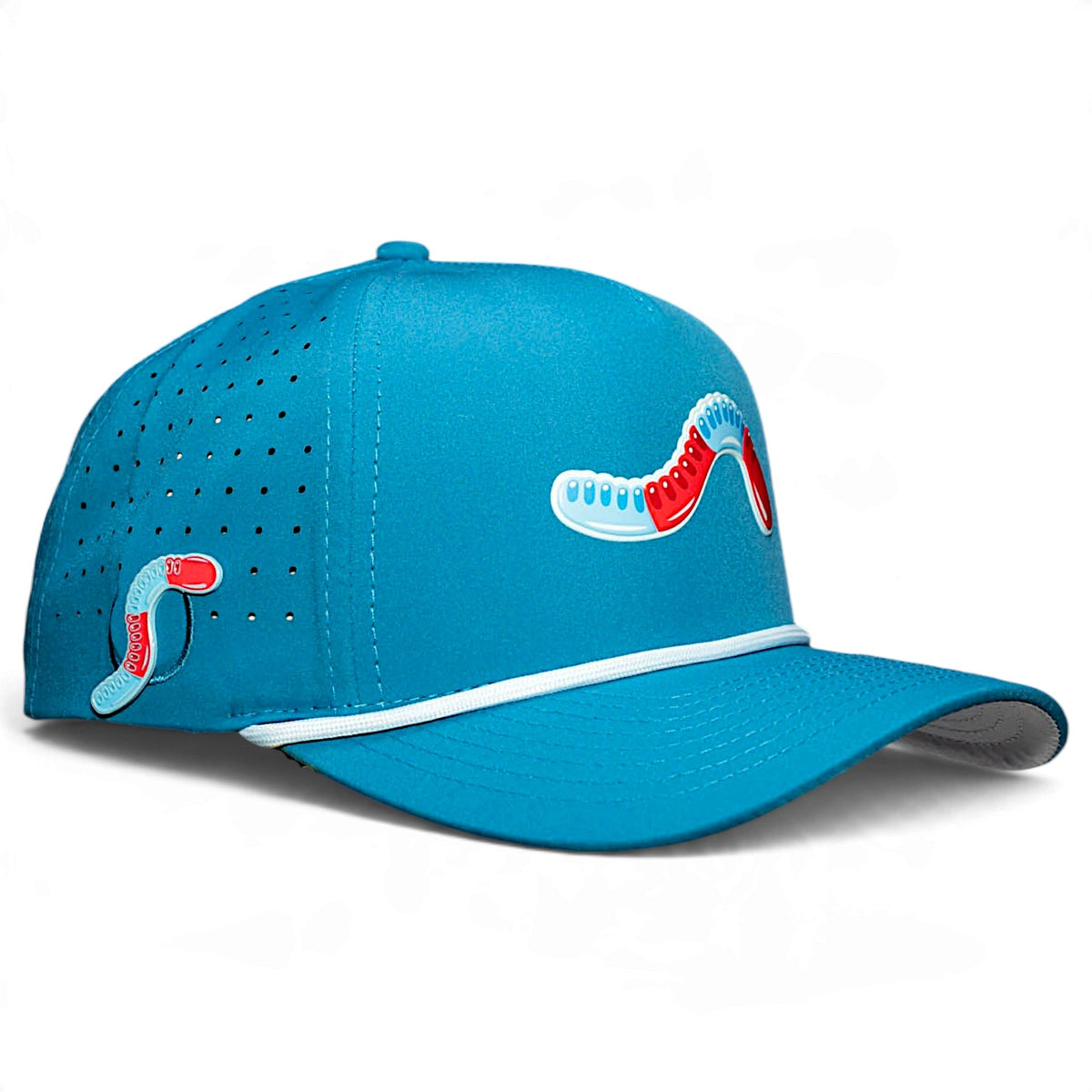 Gummy Worm Golf Hat | Snapback Cap | Built-in Magnetic Ball Marker Holder + Marker Included | Adjustable Candy Teal