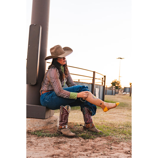 Lucky Bucking Cowgirl Tan Performance Boot Socks