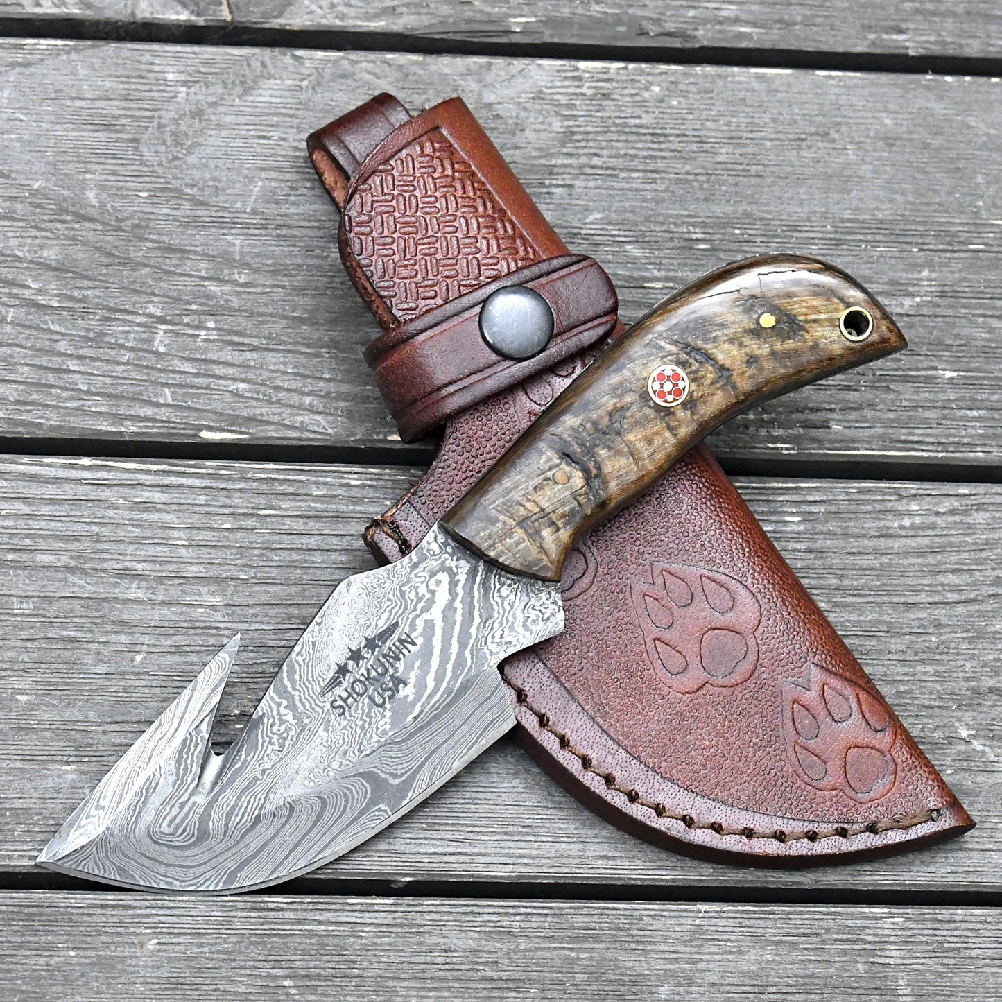 Master Gut Hook Knife with Ram Horn and Turquoise Handle