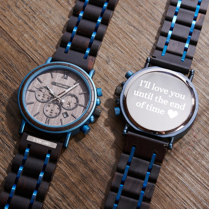 Black & Blue Wooden Chronograph Watch