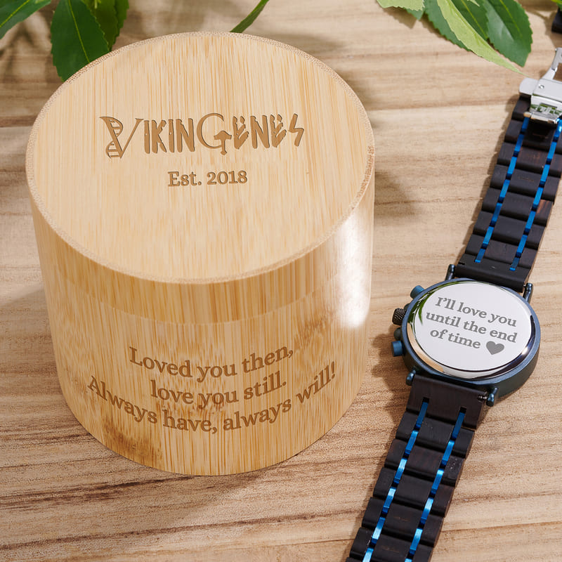 Black & Blue Wooden Chronograph Watch