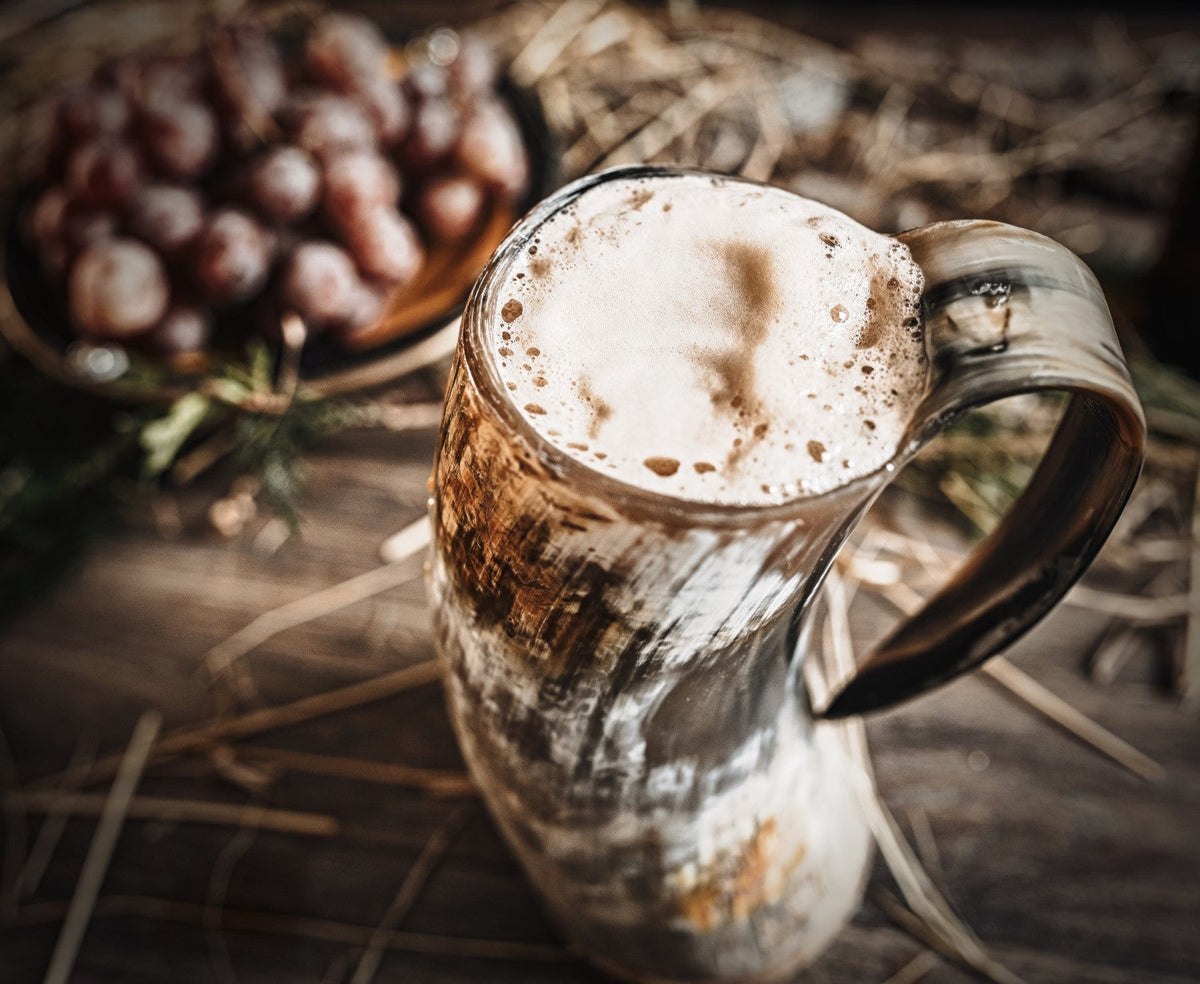 Viking Horn Tankard, Hand-Burned Norse Design