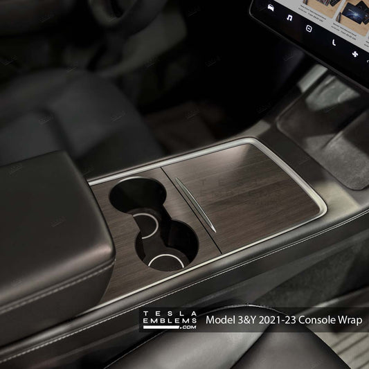 Dark Cherry Woodgrain | Tesla Center Console Wrap Kit | Model Y '21-25