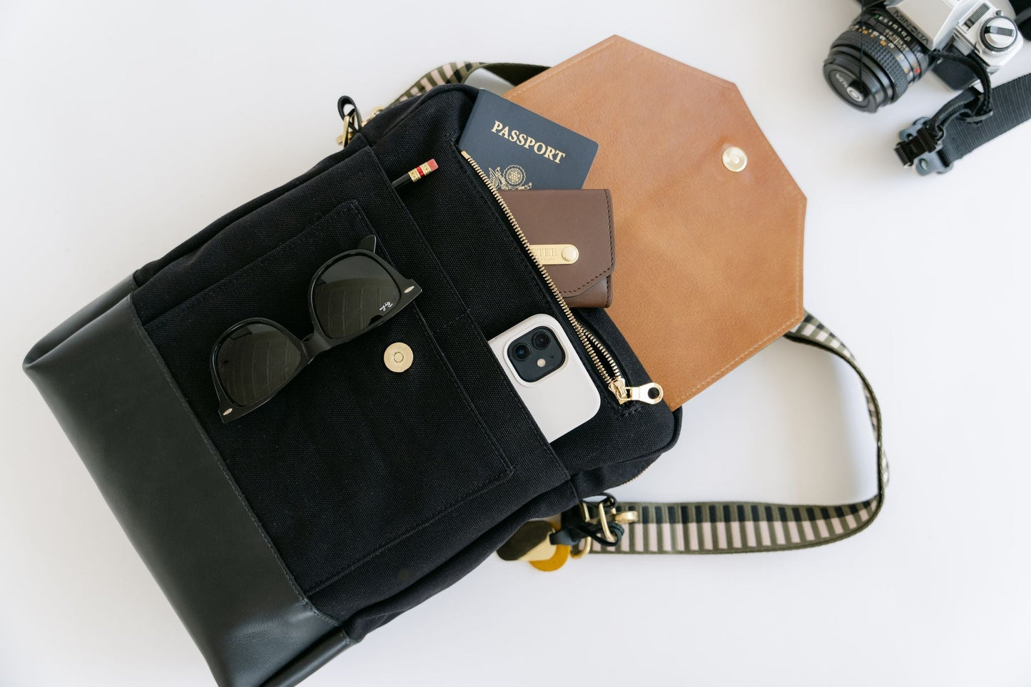 Corbin | Signature Black Canvas + Black Leather Backpack