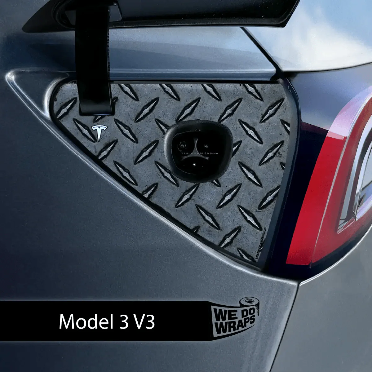 Diamond Plate Tesla Charge Port Wrap | Model 3