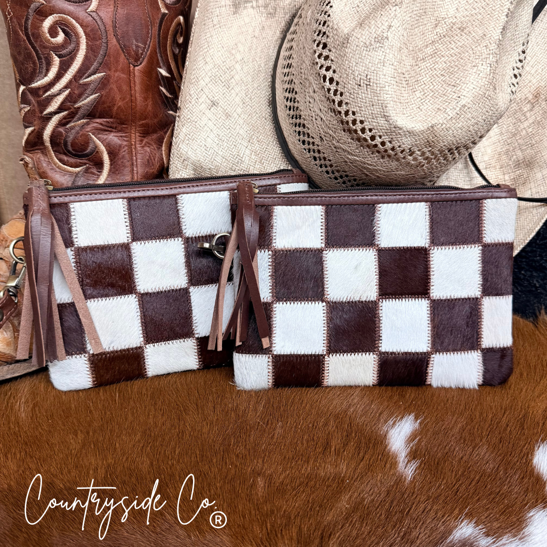 Josie Checkered Cowhide Wristlet Pouch