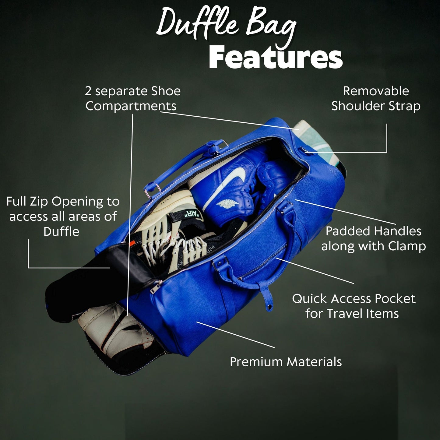 Royal Blue Leather Duffle Bag
