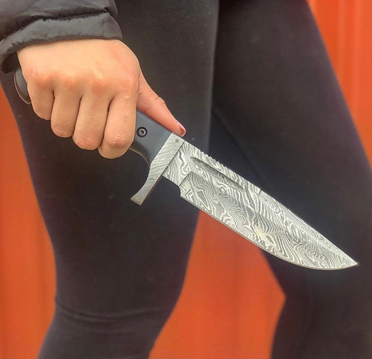 Original Bowie Knife with Leather Sheath for Sale – Custom Handmade Full Tang Damascus Steel Blade, Micarta G10 Handle & Damascus Guard | 11.5-Inch Hunting Knife with Blood Groove – KBS Knives