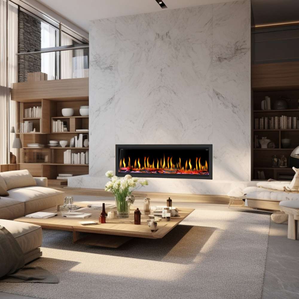 Dynasty Tempo Built-in Smart Virtual Electric Fireplace with Real Flame Effect