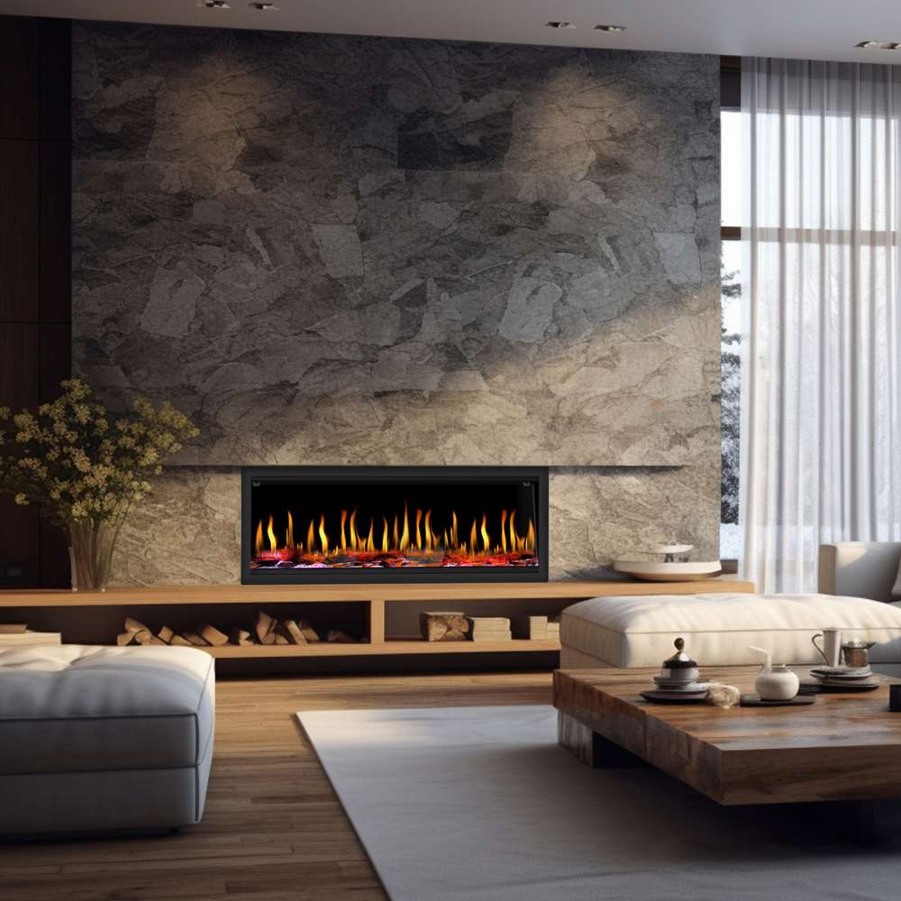 Dynasty Tempo Built-in Smart Virtual Electric Fireplace with Real Flame Effect