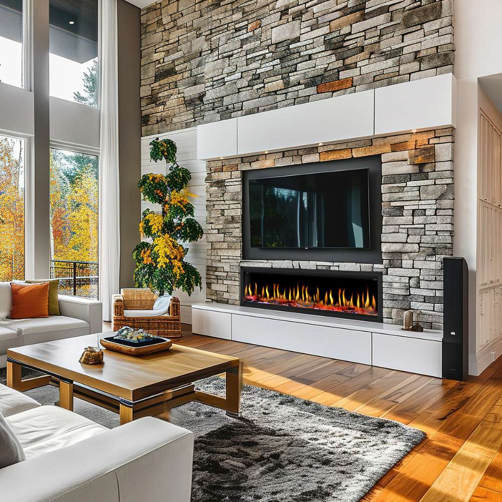 Dynasty Tempo Built-in Smart Virtual Electric Fireplace with Real Flame Effect