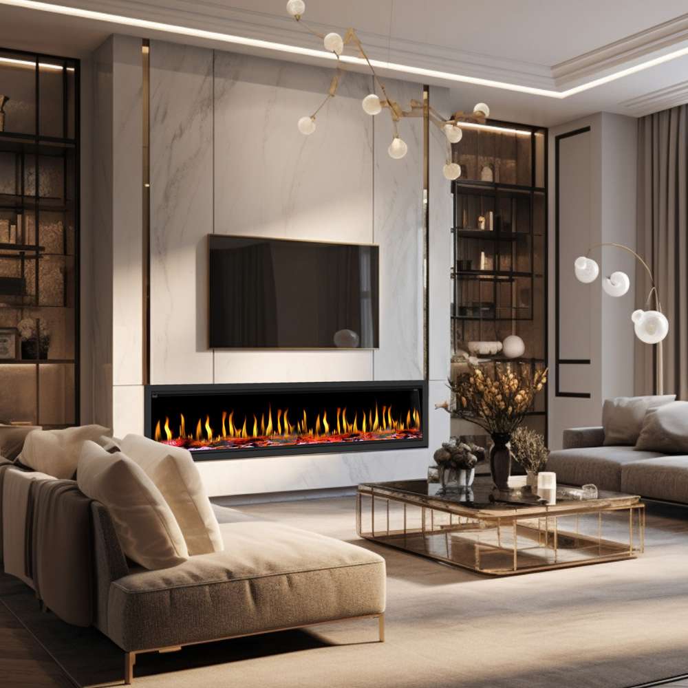 Dynasty Tempo Built-in Smart Virtual Electric Fireplace with Real Flame Effect