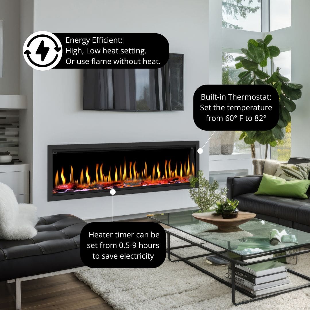 Dynasty Tempo Built-in Smart Virtual Electric Fireplace with Real Flame Effect