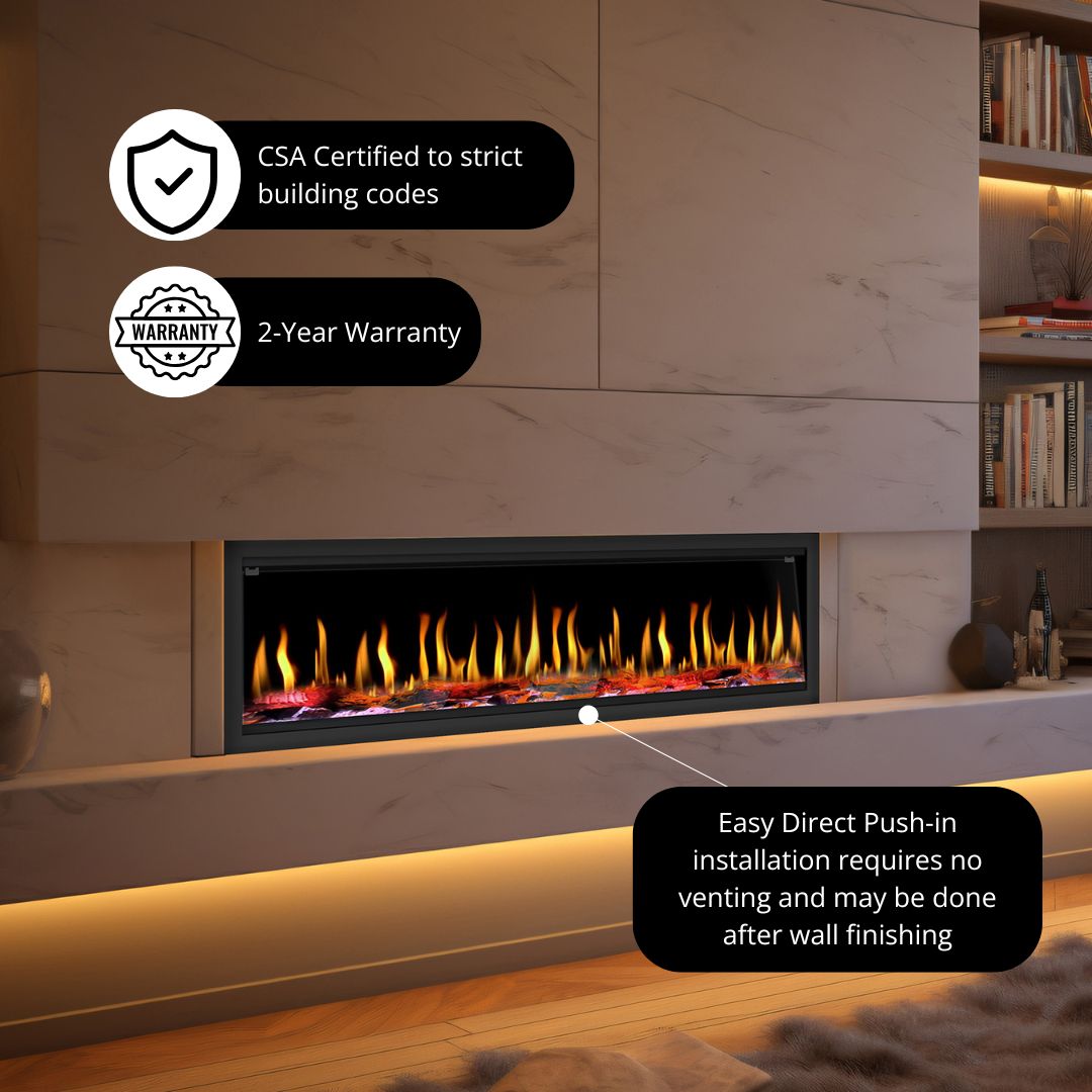 Dynasty Tempo Built-in Smart Virtual Electric Fireplace with Real Flame Effect