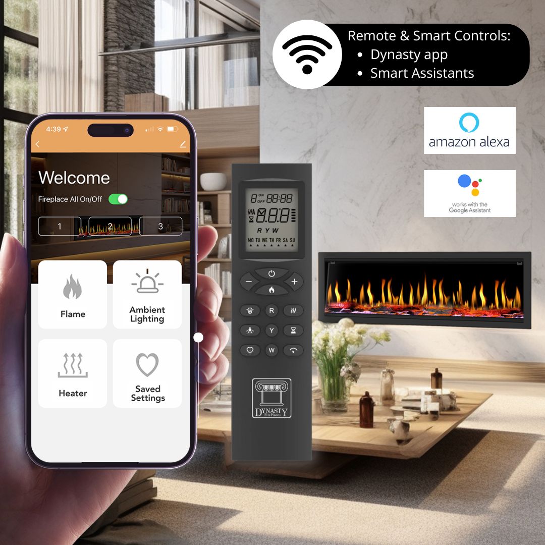 Dynasty Tempo Built-in Smart Virtual Electric Fireplace with Real Flame Effect