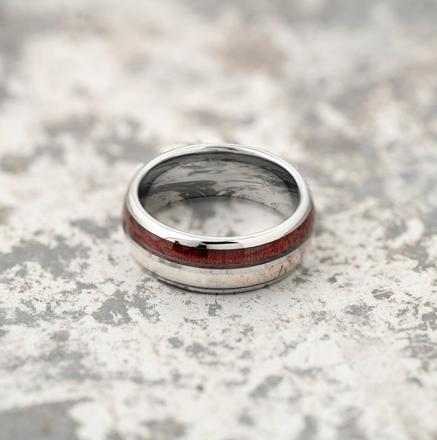 Silver Tungsten Ring - Antler & Koa Wood