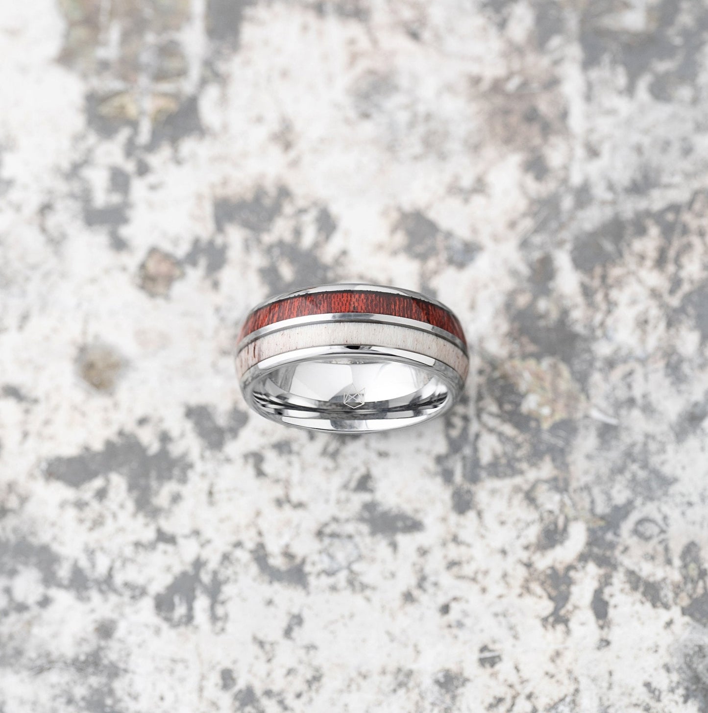 Silver Tungsten Ring - Antler & Koa Wood