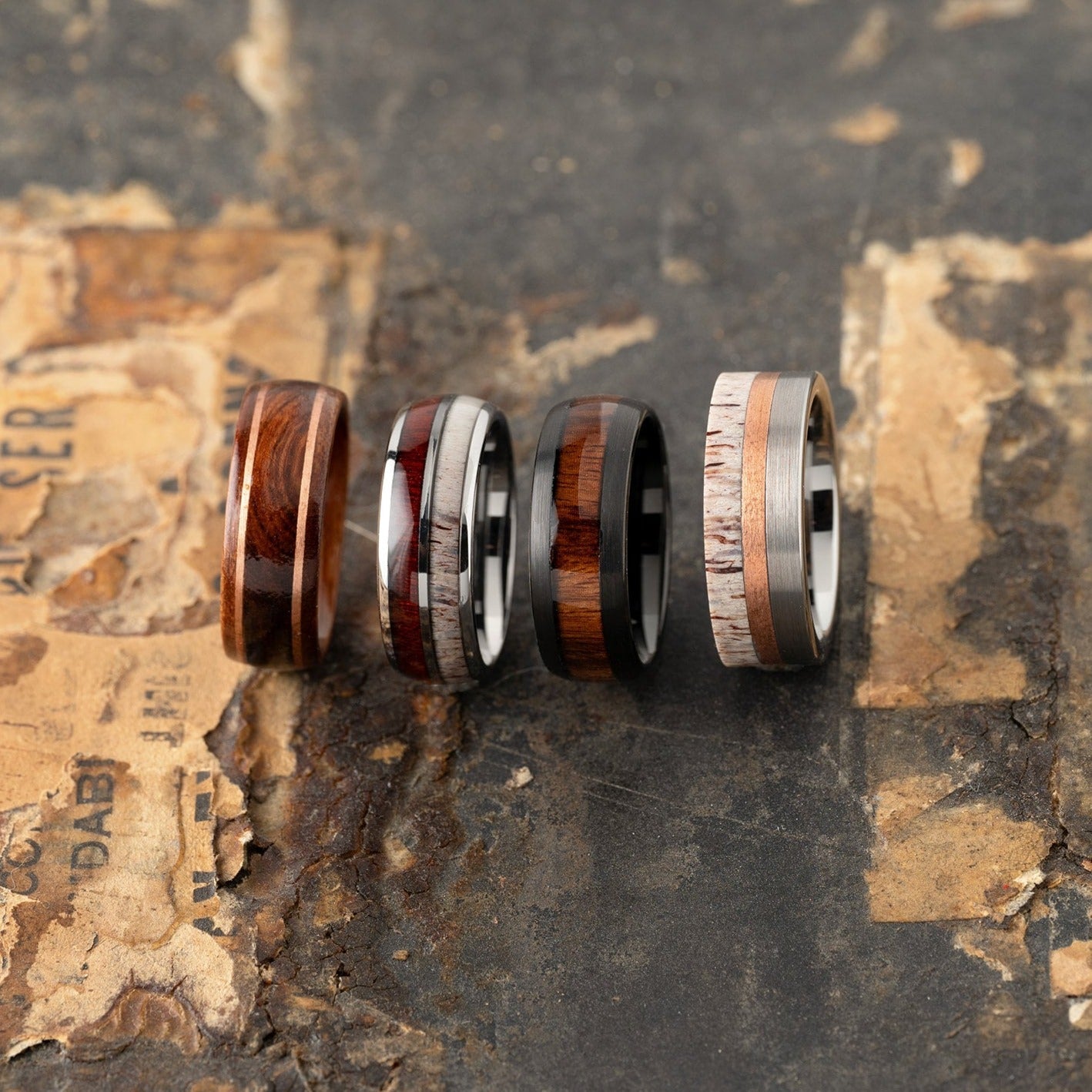 Silver Tungsten Ring - Antler & Koa Wood