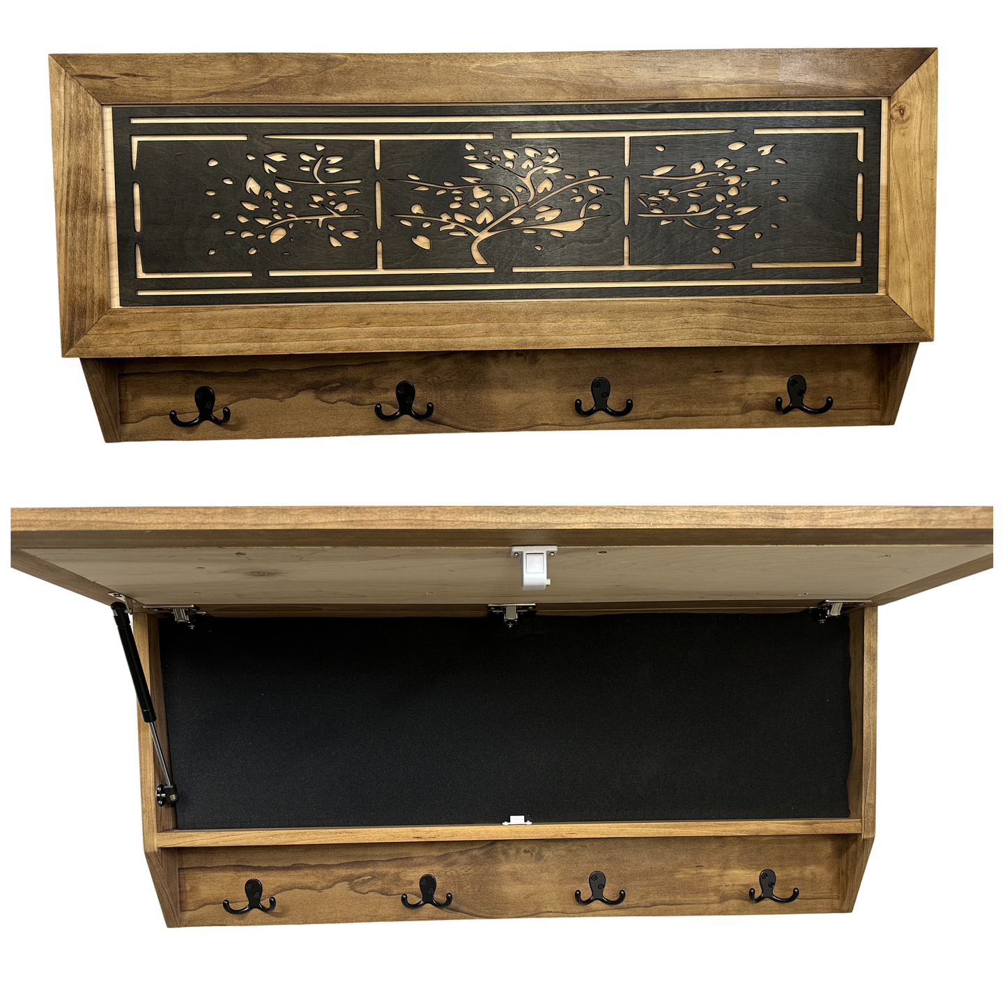 Family Tree Coat Rack Gun Concealment Decor - Handcrafted Wooden Gun Cabinets - Gun Shelf Hidden Storage for Rifles, Shotguns, & Handguns - Quick Access Hidden Wall Safe