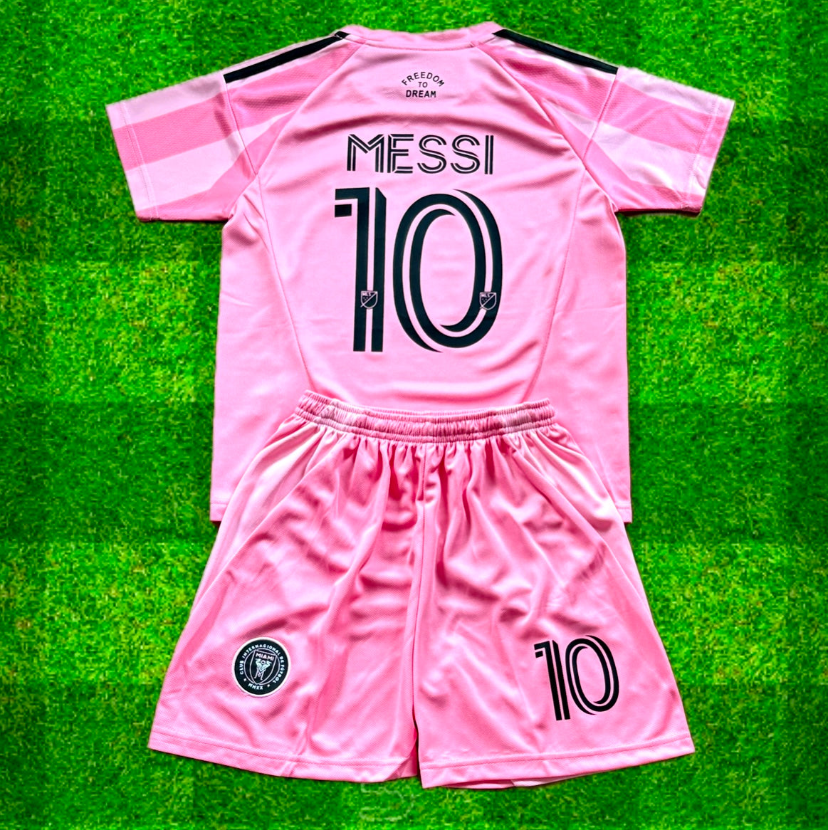 Lionel Messi Miami Home Kids Soccer Jersey Pink Set Football Youth Toddler