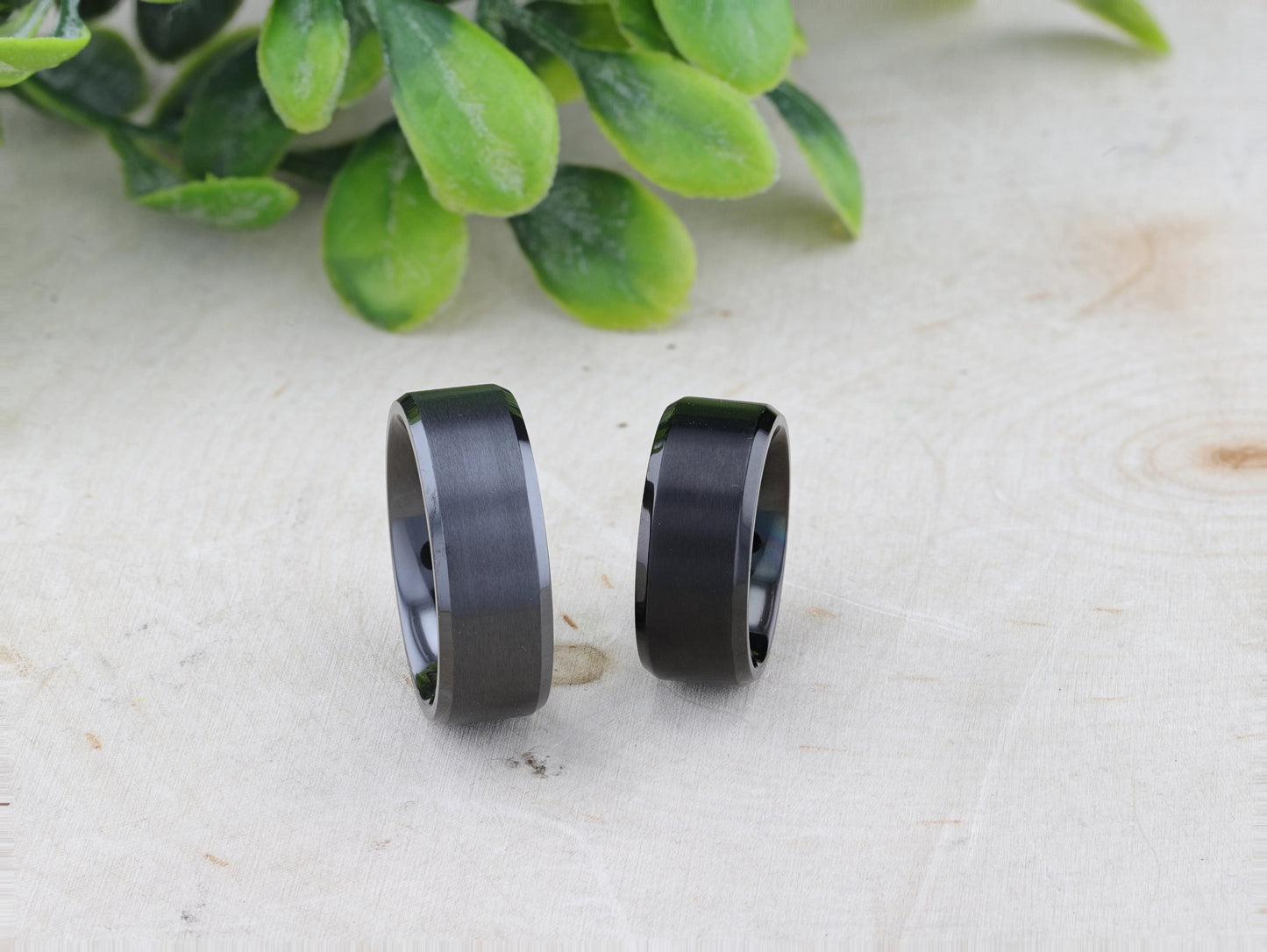 ELYSIAN Black Titanium Ring with Polished Beveled Edges and Brushed Center – 8mm