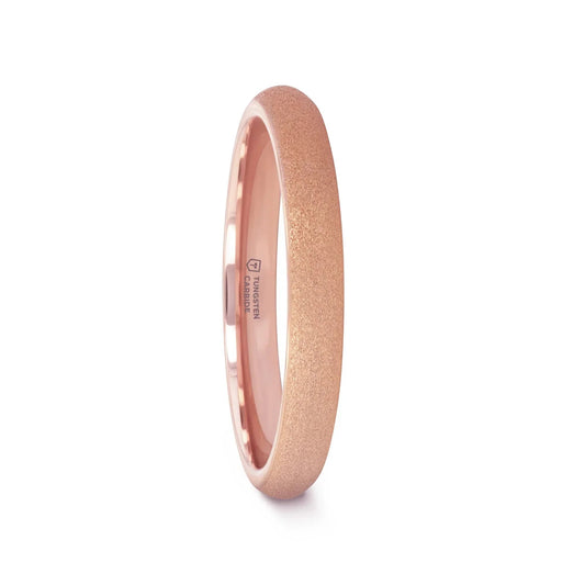 EMBER Domed Women's Rose Gold Plated Tungsten Carbide Ring with Sandblasted Crystalline Finish - 4mm