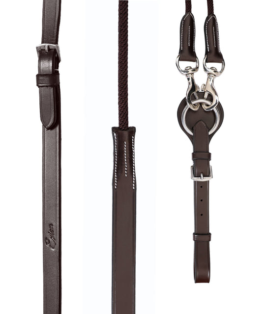 ExionPro Rope & Leather Draw Reins with Girth Loop
