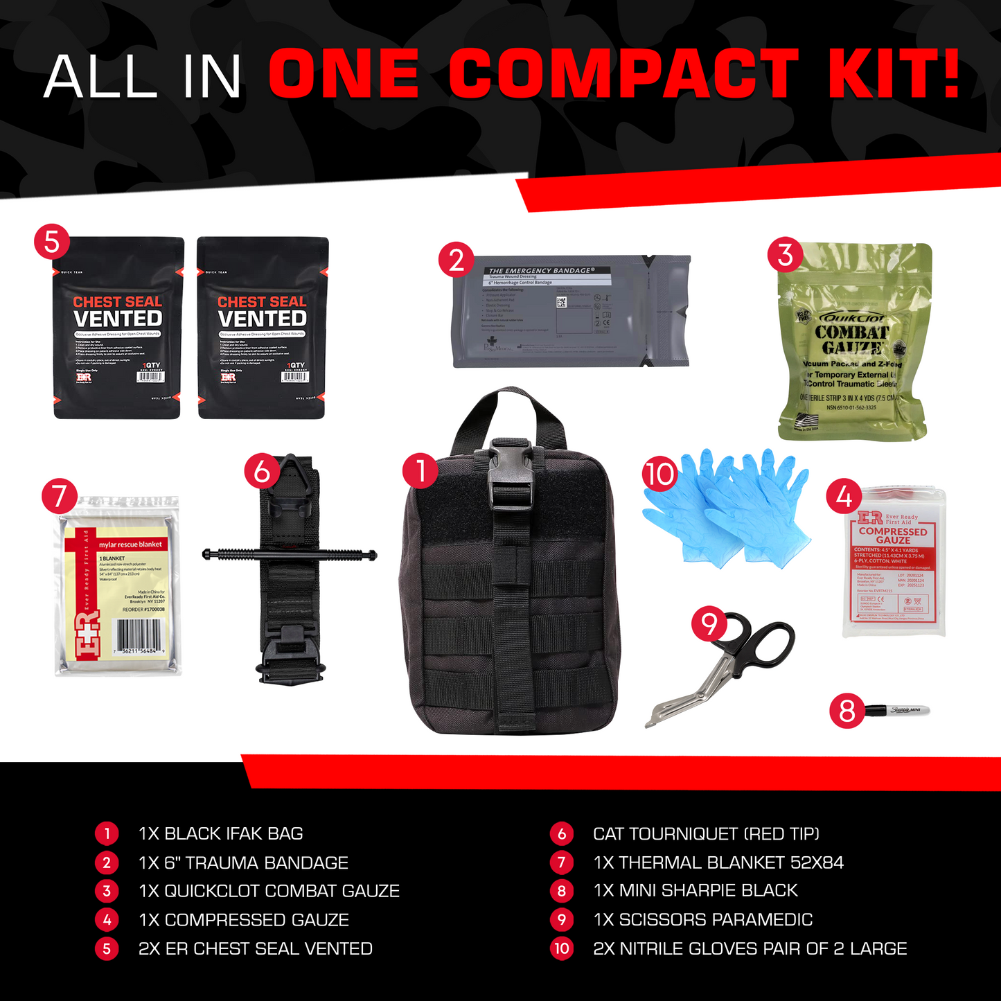Premium Trauma IFAK Compact Kit with CAT Tourniquet & Chest Seals