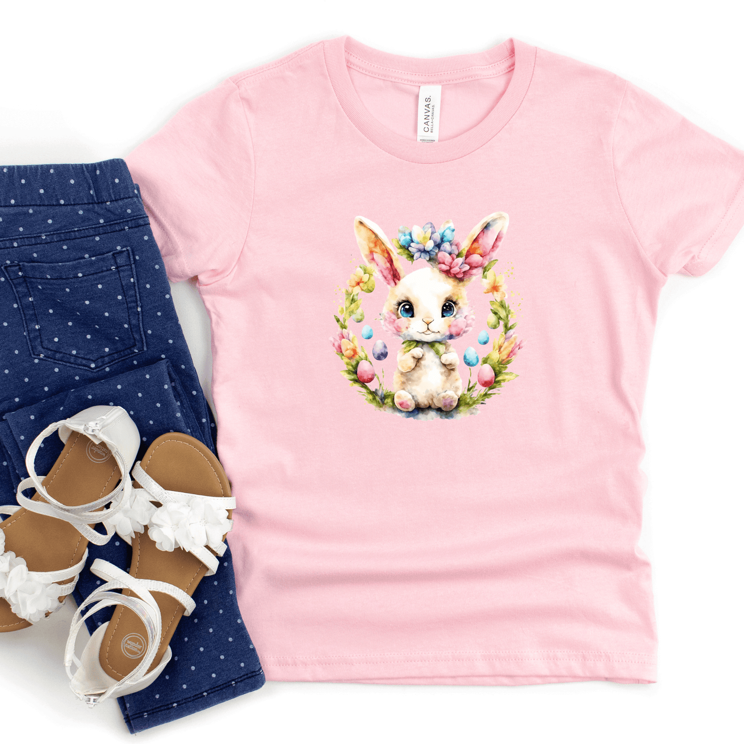 Easter Bunny Floral Wreath Kids T-Shirt