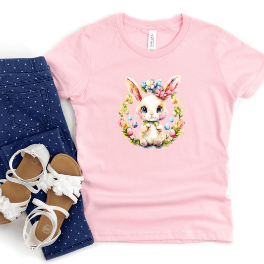 Easter Bunny Floral Wreath Kids T-Shirt