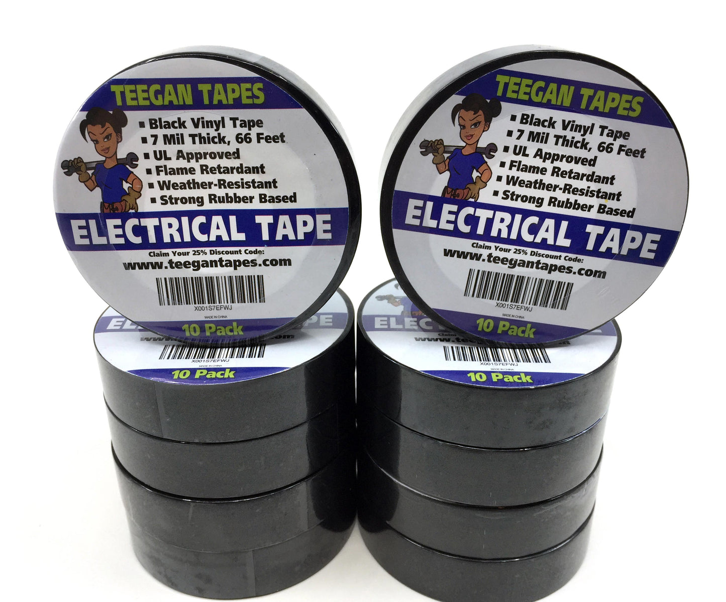 10-Pack Electrical Tape - Black - 3/4" X 66 Feet