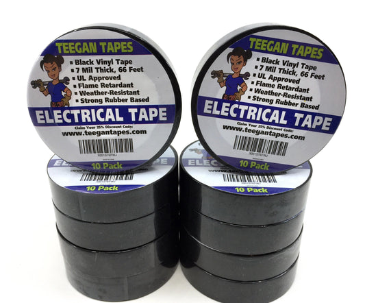 10-Pack Electrical Tape - Black - 3/4" X 66 Feet