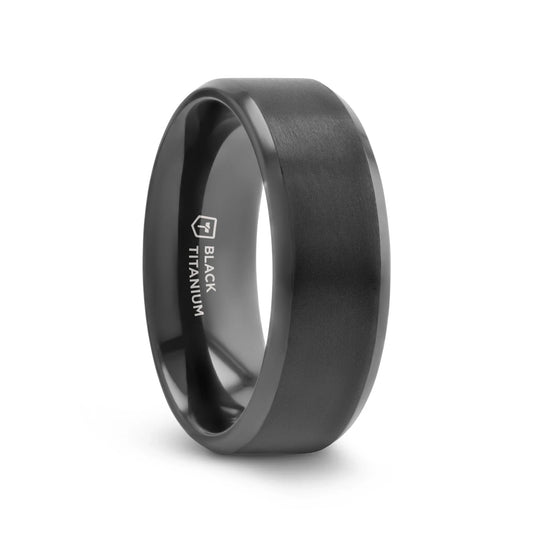 ELYSIAN Black Titanium Ring with Polished Beveled Edges and Brushed Center – 8mm