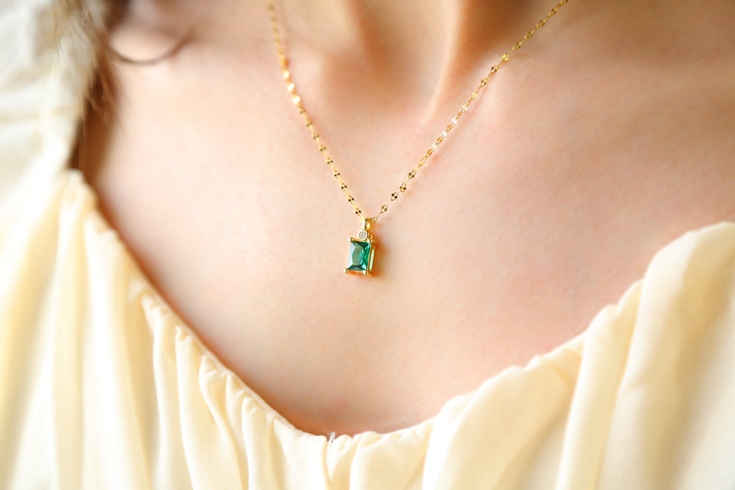 EMERALD SKY - Emerald CZ Necklace in Sterling Silver or 18K Gold