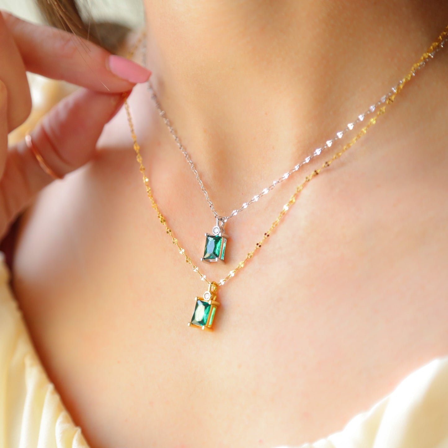 EMERALD SKY - Emerald CZ Necklace in Sterling Silver or 18K Gold