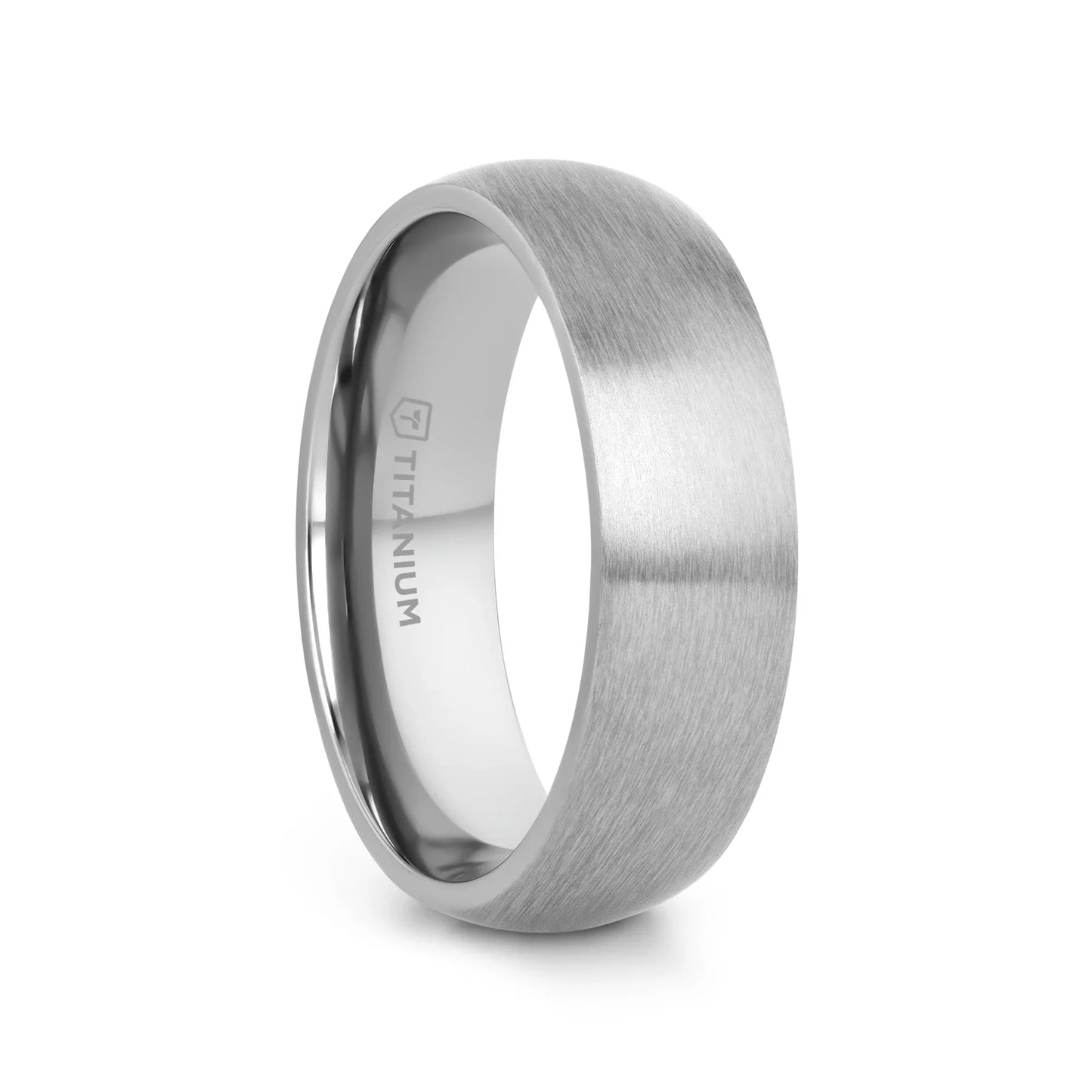 ERIS Men’s Titanium Brushed Domed Wedding Band, Comfort Fit — 6mm or 8mm