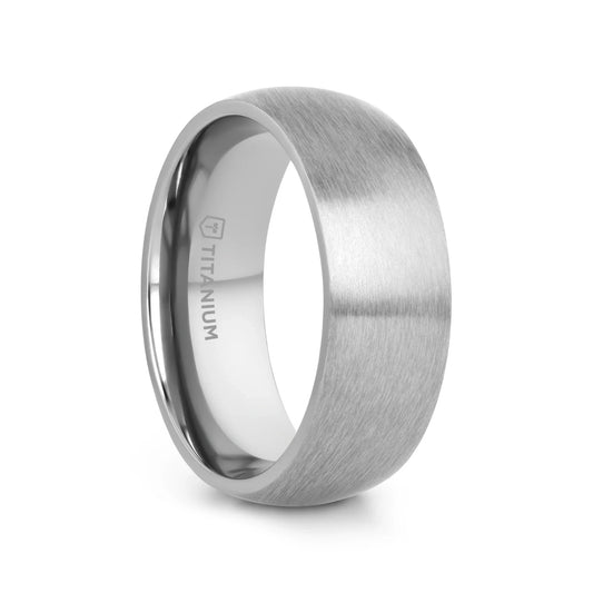 ERIS Men’s Titanium Brushed Domed Wedding Band, Comfort Fit — 6mm or 8mm