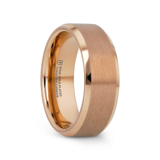 EROS Rose Gold Tungsten Wedding Band for Men with Beveled Edges – 8mm
