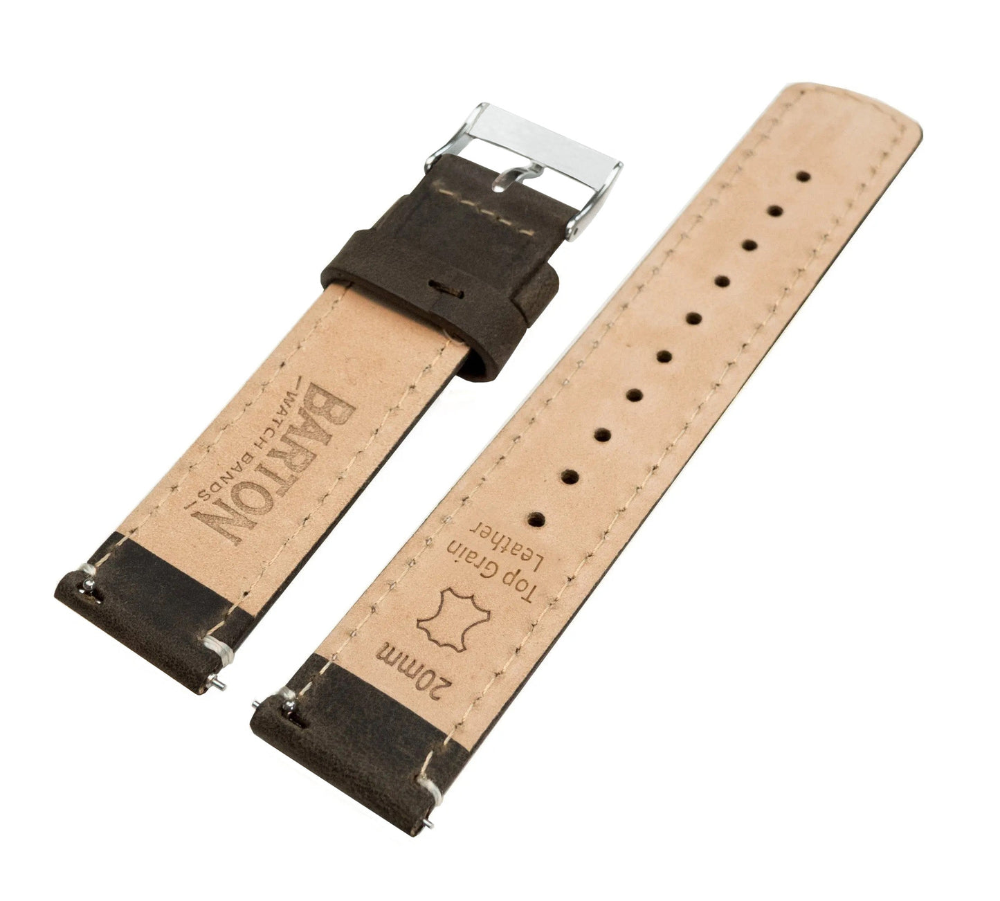 Espresso Leather White Stitching Quick Release Watch Band