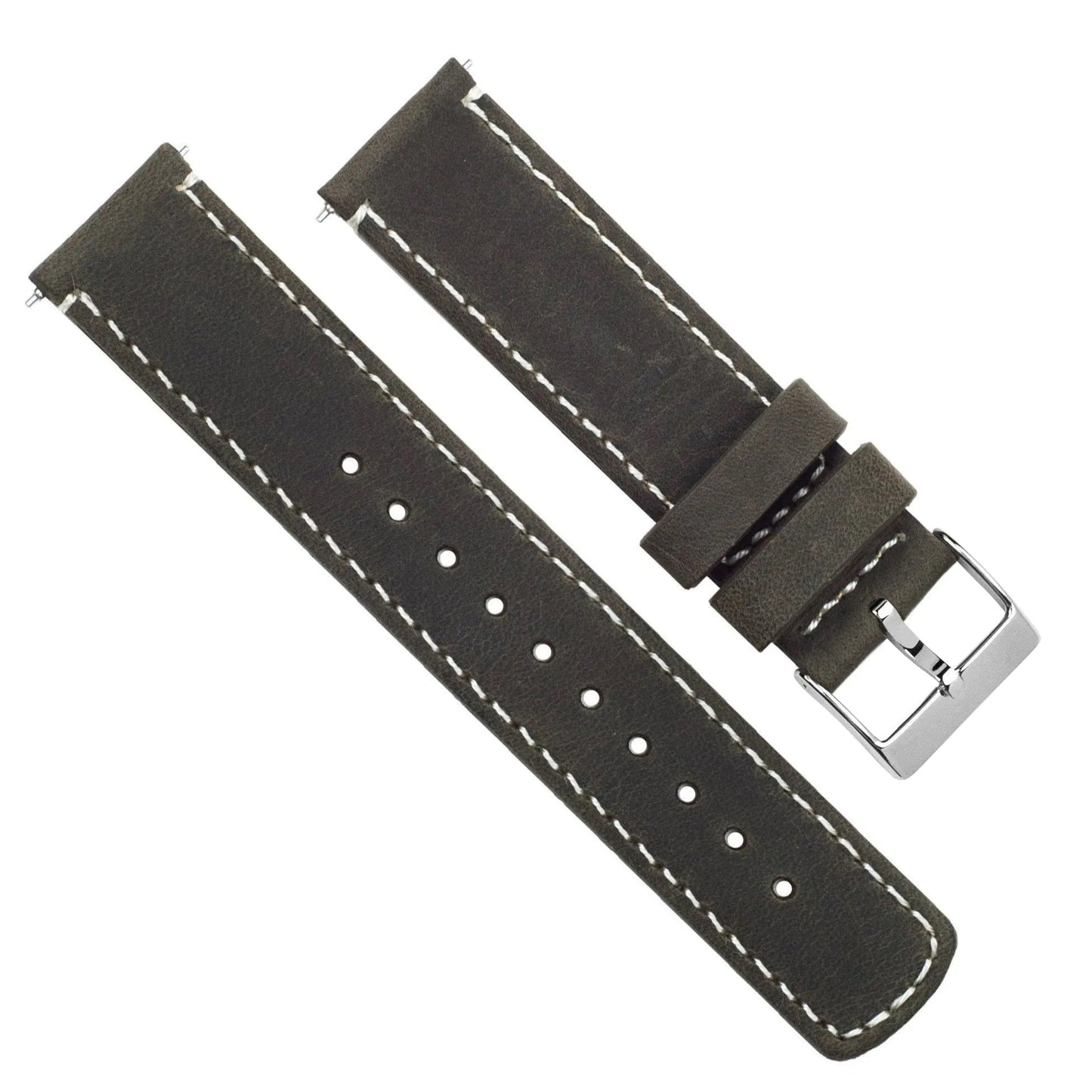 Espresso Leather White Stitching Quick Release Watch Band