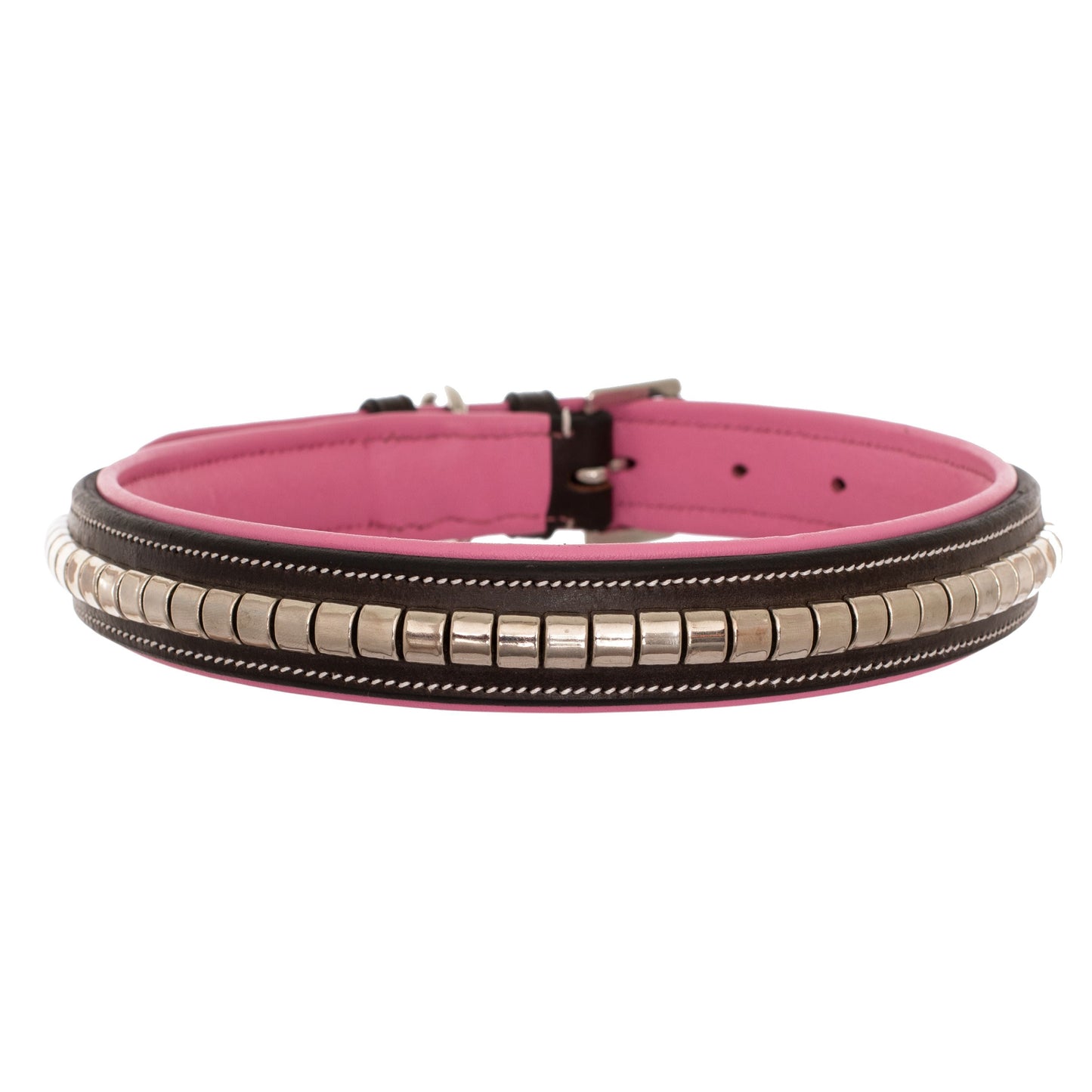 ExionPro Silver Clincher Padded Leather Dog Collar - Pink Padding