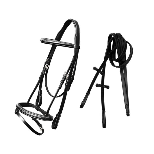 ExionPro Twin Designer Fancy Stitched English Snaffle Bridle with Reins
