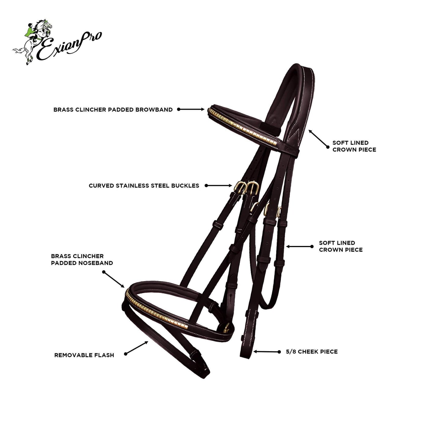 ExionPro SS / Brass Clincher Bridle With Flash and Reins